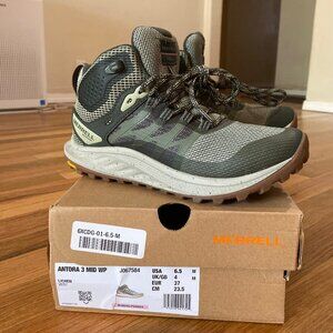 Merrell Antora 3 Mid Hiking Boots - Waterproof, Lichen. Size 6.5 New In Box